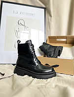 Ботинки Женские Осень Кожаные Черные Большие Размеры, Обувь Женская Демисезон Эко Кожа больших размеров
