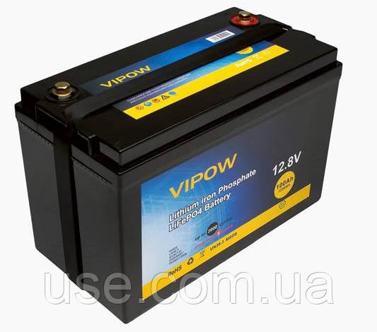 Акумулятор літій залізо фосфатний, 12 V, Вольт, 100 AH, Ah, ампер-годин, VIPOW, АКБ, для інвертора, ДБЖ