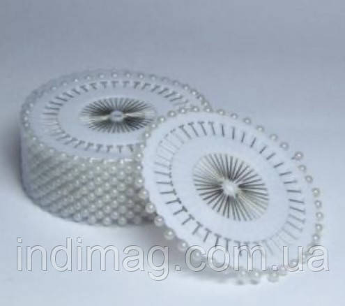 Булавки кравецькі з білою кулькою на диску,, фото 1