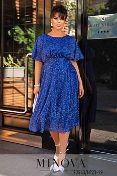 Елегантна та чарівна жіноча сукня міді з принтом в дрібний горошок з 48 по 56 розмір