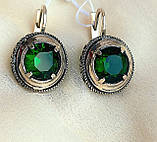 Масивні срібні сережки зелений камінь, фото 2