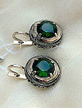 Масивні срібні сережки зелений камінь, фото 4