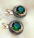 Масивні срібні сережки зелений камінь, фото 6