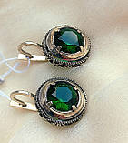 Масивні срібні сережки зелений камінь, фото 5