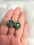 Масивні срібні сережки зелений камінь, фото 7