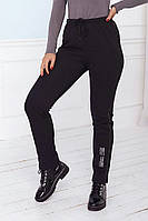 Трикотажные черные женские утепленные батальные штаны на флисе в спортивном стиле (р.50-60). Арт-2777/20