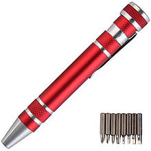 Викрутка + 8 біт у вигляді ручки / прецизійна / кишенькова / алюмінієва Red