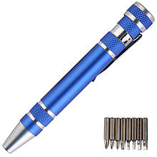 Викрутка + 8 біт у вигляді ручки / прецизійна / кишенькова / алюмінієва Blue