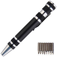 Викрутка + 8 біт у вигляді ручки / прецизійна / кишенькова / алюмінієва Black