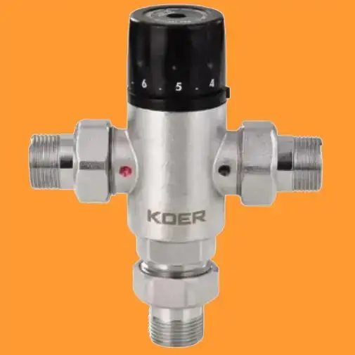 Триходовий змішувальний клапан ∅ 3/4" термостатичний з накидними гайками KOER, фото 1