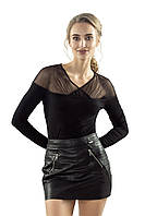 Женская блуза черного цвета со вставками из сетки. Модель Karola Eldar