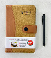 Блокнот А6 на кнопке с ручкой Обложка экокожа коричневая, 76 листов В клетку №815-36К 24874Ф+
