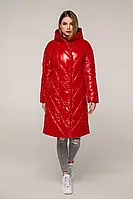 Женская красная лаковая куртка-пуховик размер 50
