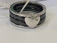 Серебрянное кольцо с черной керамикой и цирконием