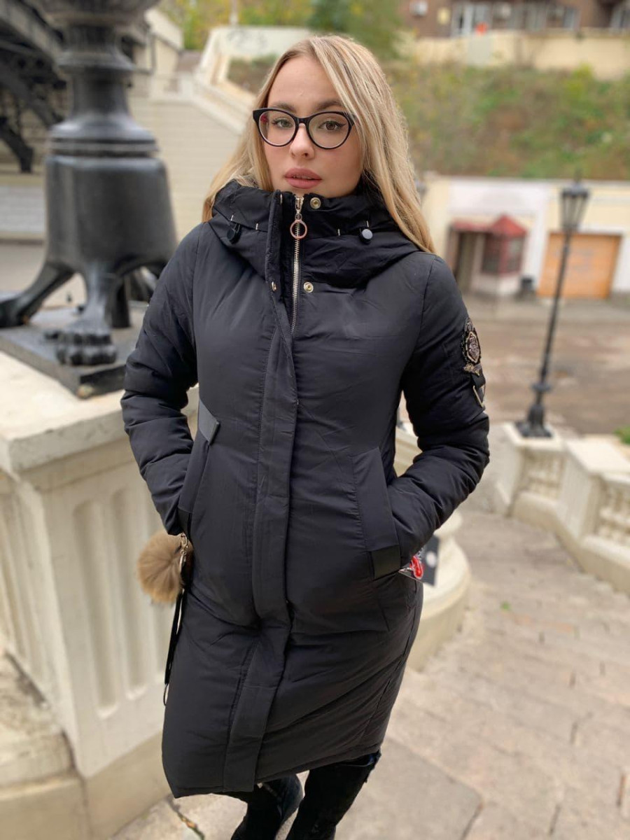 Зимовий пуховик пальто Visdeer 1957-S01-Black чорний з каптуром Xl