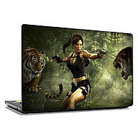 Наклейка на ноутбук - Lara Croft and tigers