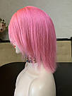 Натуральна рожева перука. Каре з яскраво-рожевим волоссям, фото 6