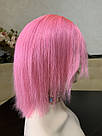 Натуральна рожева перука. Каре з яскраво-рожевим волоссям, фото 2
