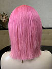 Натуральна рожева перука. Каре з яскраво-рожевим волоссям, фото 7