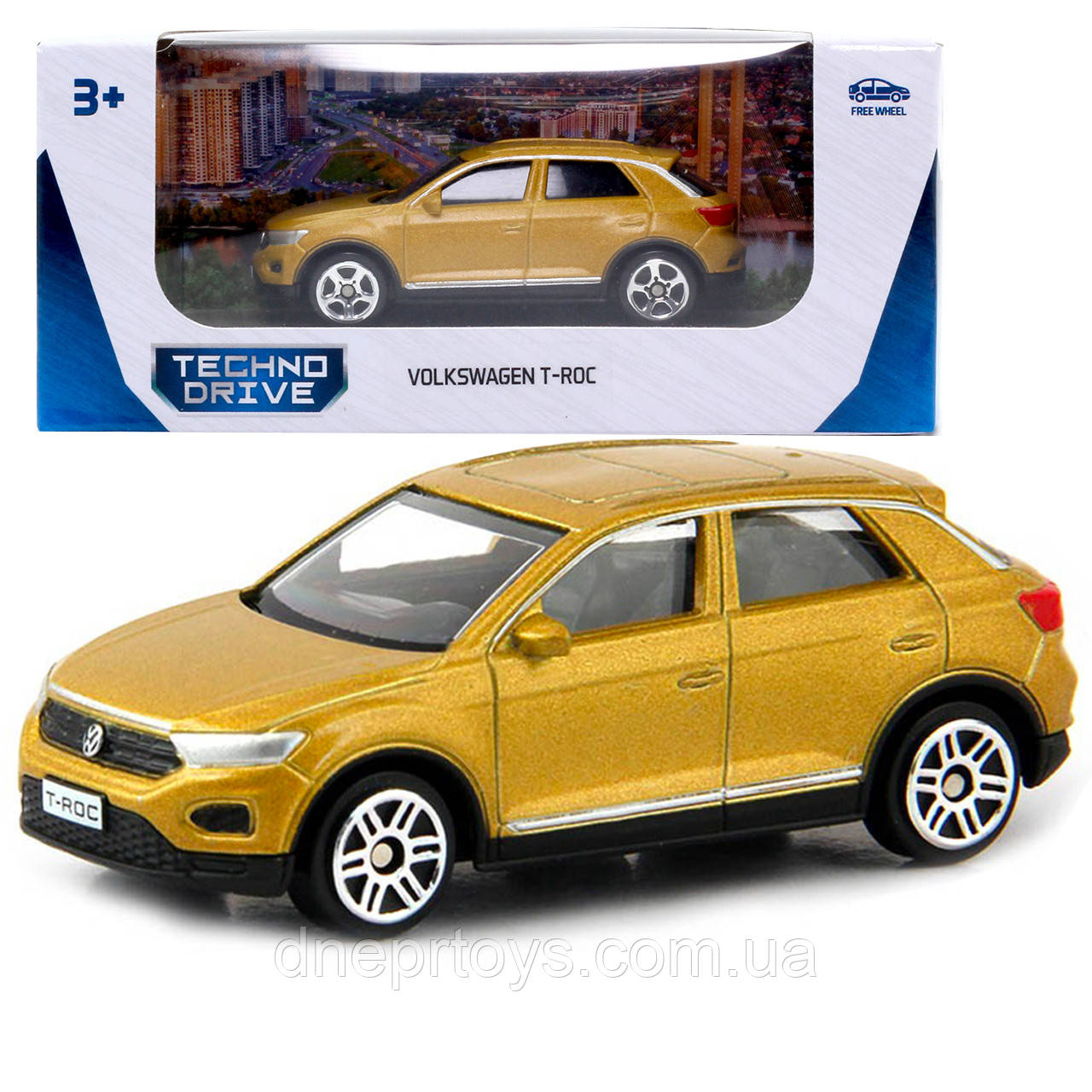 Іграшкова машинка металева Volkswagen T-Roc 2017, фольксаген, золото, відкр двері, інерція, 1:42, 5*11*4см (250345U)