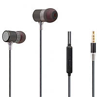Дротові навушники-гарнітура вакуумні 3.5мм з мікрофоном (1,1м) чорні