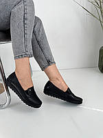 Туфли женские  Doren 20121-000-siyah в черной коже на низком ходу