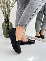 Туфли женские  Doren 20124-000-siyah в черной коже на низком ходу