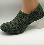 Чоловічі в'язані домашні тапочки "Темно зелений" 40-41 р, фото 4