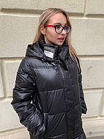 Пальто женское  длинное SHIO S-9666-32  черное с капюшоном L
