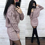 Костюм в'язаний коса светр оверсайз подовжений ззаду та спідниця, фото 2