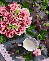 Картина по номерам Чайные розы Картины по номерам 40х50 Цветы Букет Роз и чашка на холсте Rainbow Art GX43740