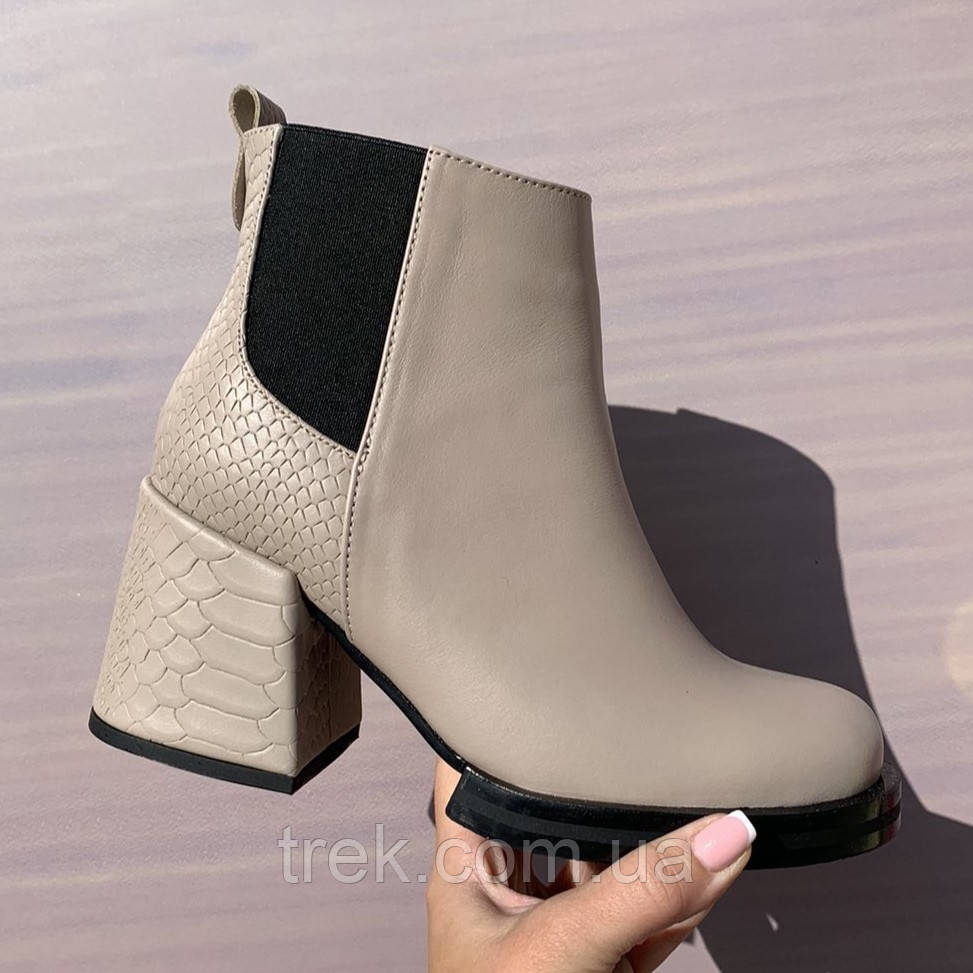 Черевики на каблуку шкіряні беж /23303/ 38р, фото 1