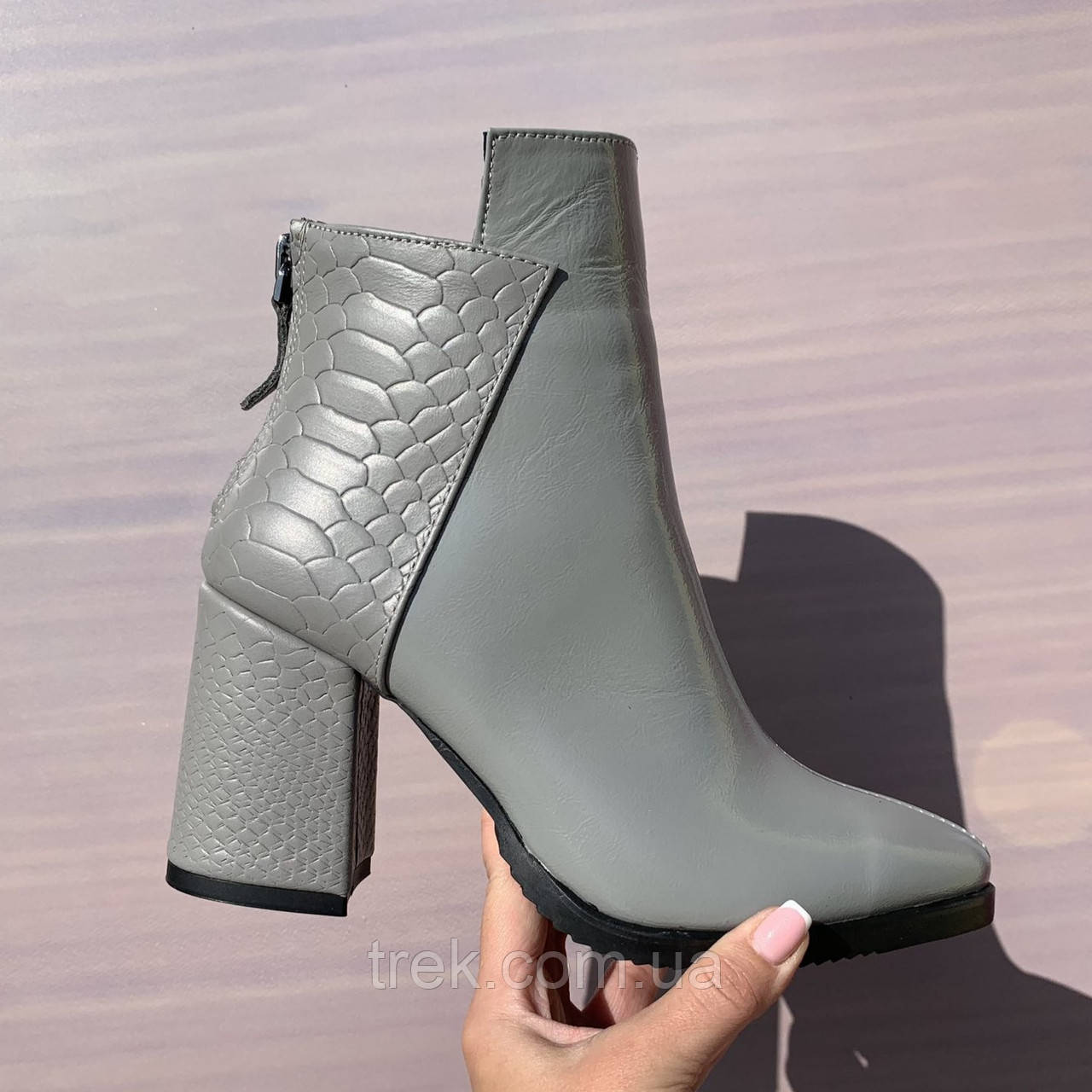 Черевики на каблуку шкіряні лакові сірі /23302/ 37р, фото 1