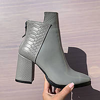 Черевики на каблуку шкіряні лакові сірі /23302/ 37р