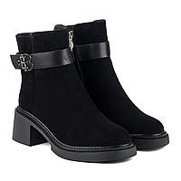 Ботинки женские зимние черные замшевые на толстом среднем каблуке,на платформе,на меху My classic 36