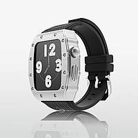 Эксклюзивный чехол из нержавеющей стали BUCORICH Apple Watch Case 4/5/6/SE (44 мм) Silver Black