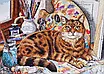 Набір для вишивання за нанесеною на канву схемою "Cat and oil painting".AIDA 14CT printed,54*48см, фото 11