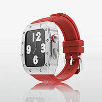 Эксклюзивный чехол из нержавеющей стали BUCORICH Apple Watch Case 4/5/6/SE (44 мм) Silver Red