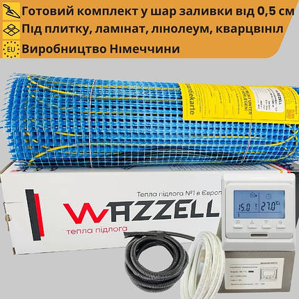 Комплект нагрівальний мат WAZZELL EASYHEAT 200 Вт + програмований термостат. Тепла підлога під плитку, фото 1