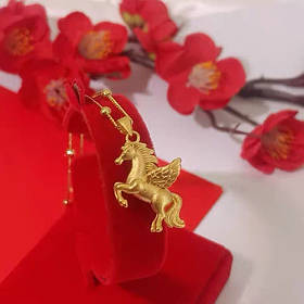 Золота підвіска амулет Кінь Пегас для успіху та Багатства, захищає вас і вашу ауру від недуг