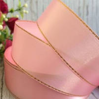 Стрічка атласна 2.5 см світло Рожева з люрексом (за 1 метр)