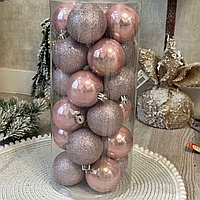 Розовые пластиковые елочные шары, набор 24 шт* 6см