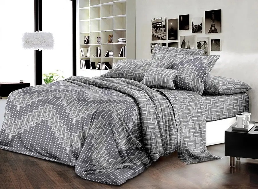 Наволочка на блискавці 70х70 (Ранфорс) | Від виробника "Королева Ночі" | Геометричний візерунок на сірому, фото 1