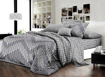 Простирадло 150х220 (Ранфорс) | Полуторне простирадло від виробника "Королева Ночі" | Геометричний візерунок на сірому