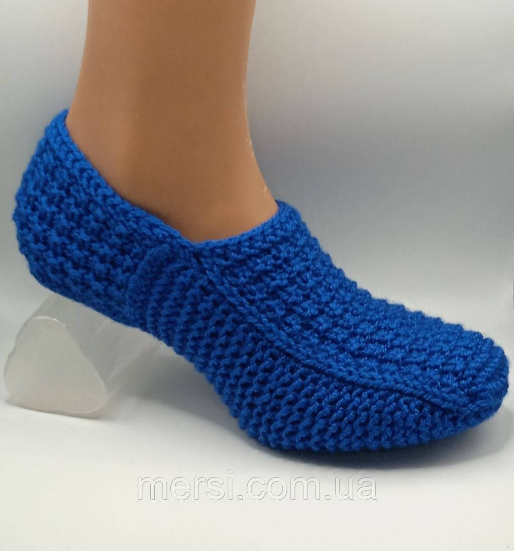 Жіночі в'язані домашні Тапочки "Волошковий" 37-38 р, фото 1