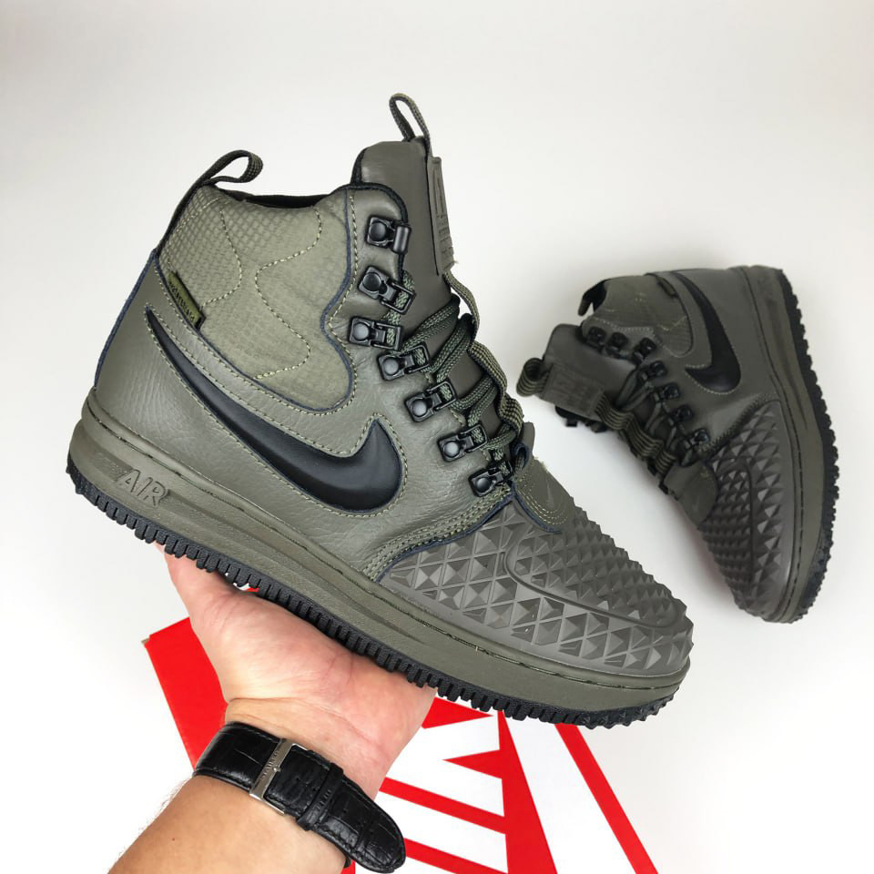Чоловічі зимові кросівки Nike Lunar Force 1 Duckboot шкіряні стильні молодіжні хакі