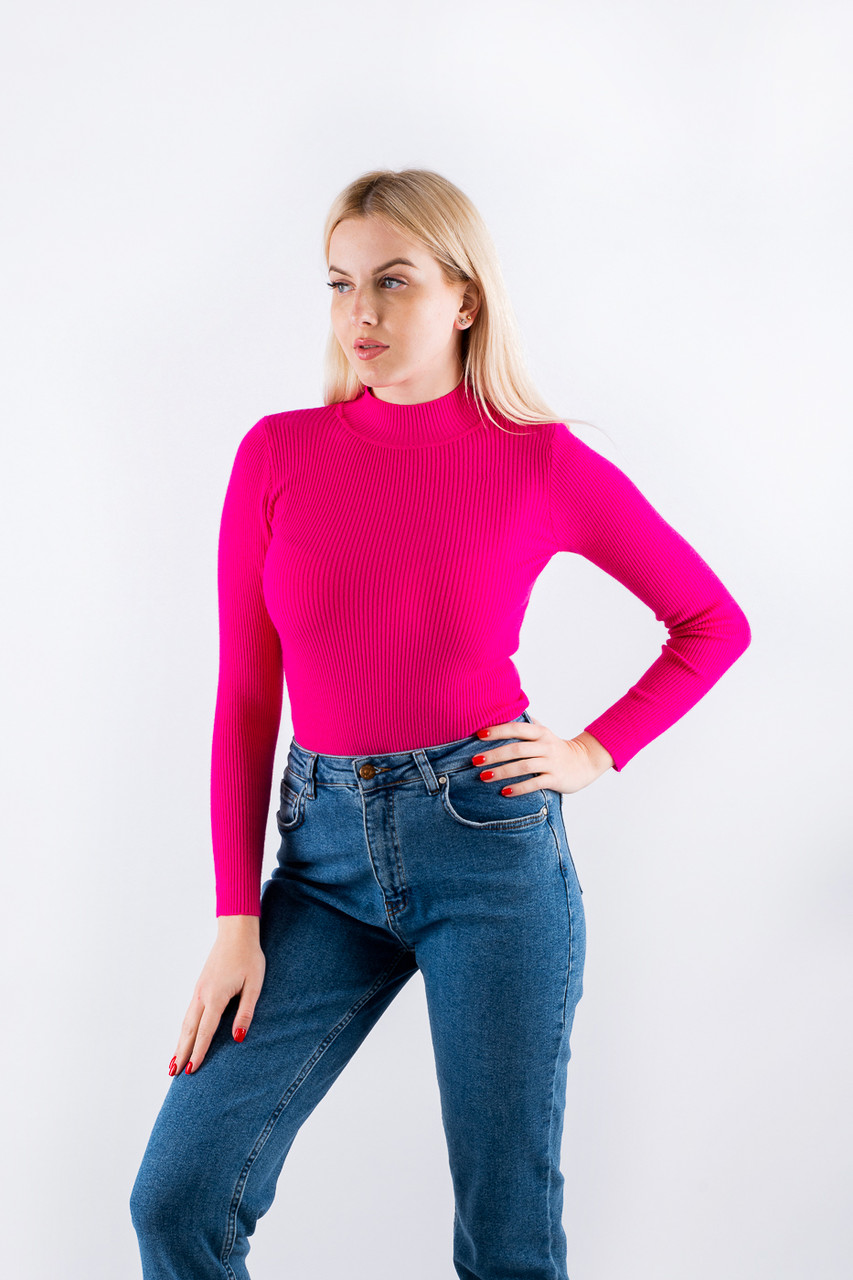 Гольф в рубчик з горловиною стійка фуксія 61014 ONE SIZE (2000000117683), фото 1