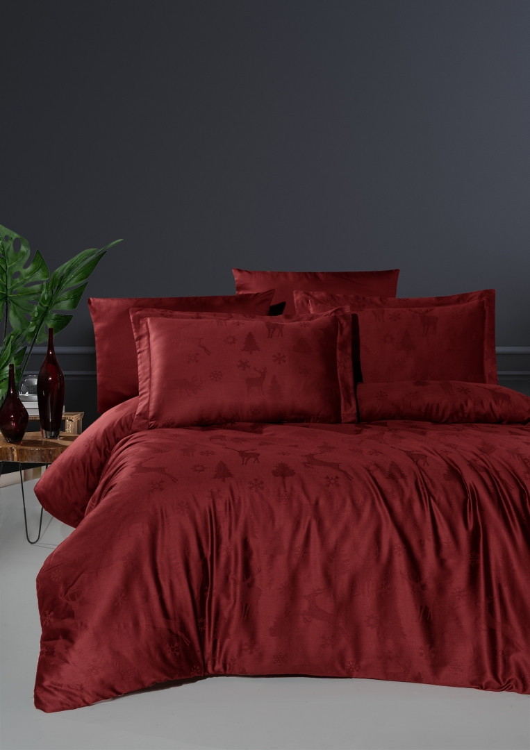 Турецька Постільна Білизна First Choice Deluxe Satin Midas Dark Red 200х220см