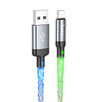 TU Кабель Hoco U112 светящийся провод USB to Lightning 1m grey