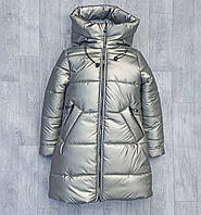 Довге зимове пальто на дівчинку тепле зимова дитяча золотиста куртка 10-12 років
